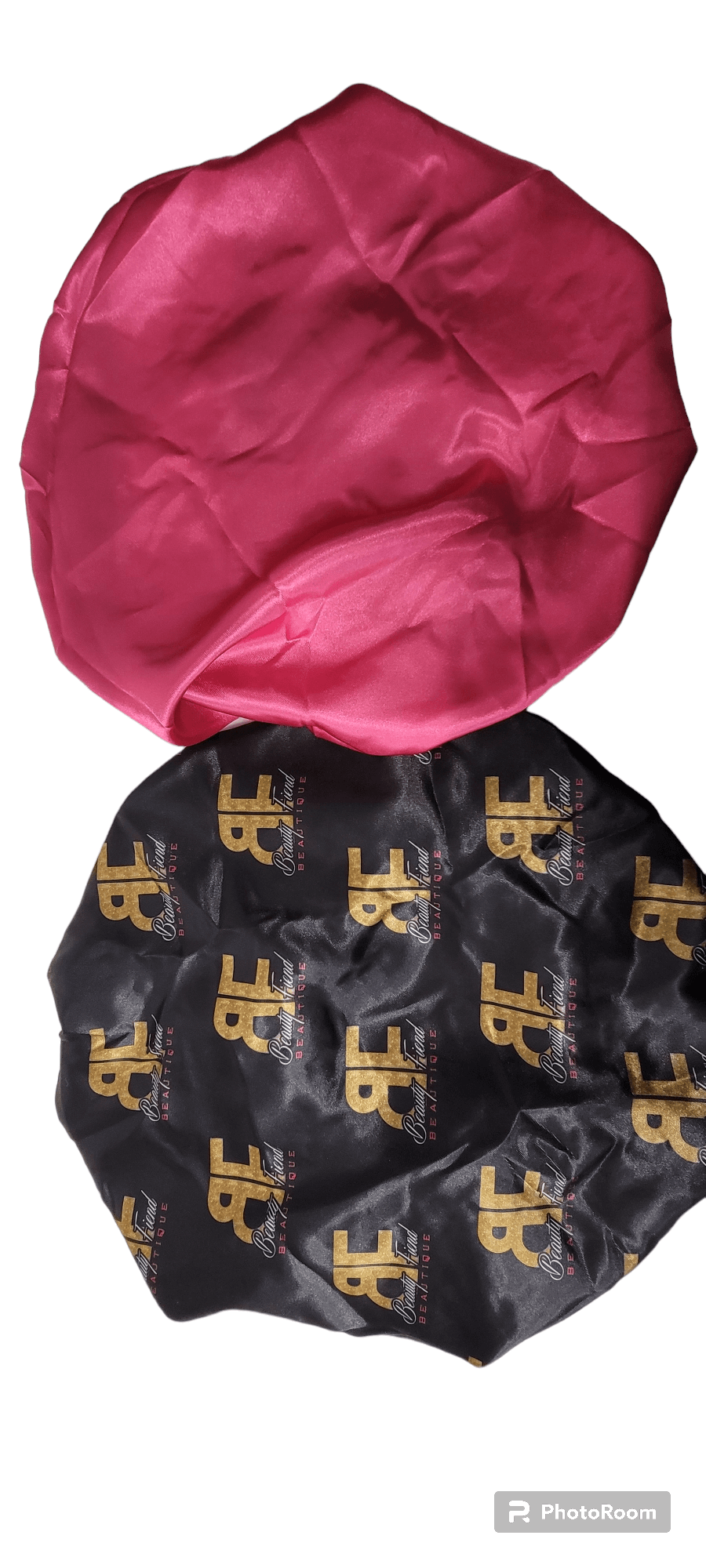 Image of front and inside of Satin Bonnet with Logo (Pink)